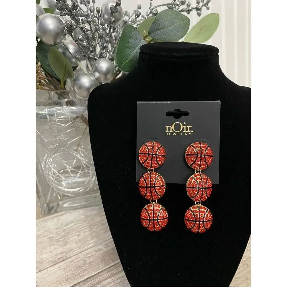 nOir Jewelry Gold Basketball Rhinestone Earrings
